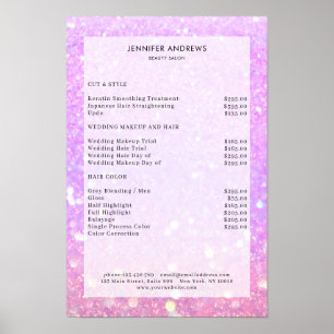 Moderne, lila Glitzer Salon Preisliste Poster