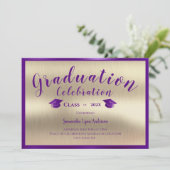 Moderne Lila Gold-Abschluss-Klasse 2024 Einladung (Stehend Vorderseite)
