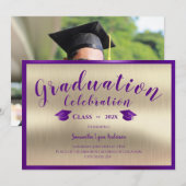 Moderne Lila Gold-Abschluss-Klasse 2024 Einladung (Vorne/Hinten)