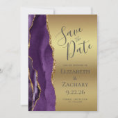 Moderne lila Gold-Achat Glam Save-the-Date-Karte Save The Date (Vorderseite)