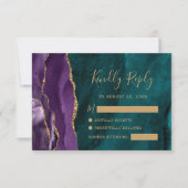 Moderne Lila Gold Agate Aquamarin Wedding RSVP Car Karte (Vorderseite)