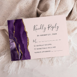 Moderne Lila Gold Agate Blush Wedding RSVP Card
