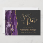 Moderne Lila Gold Agate Dark Save the Date Card (Vorderseite)