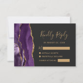 Moderne Lila Gold Agate Dark Wedding RSVP Card (Vorderseite)
