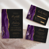 Moderne Lila Gold Agate Dark Wedding RSVP Card Karte