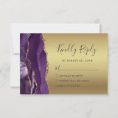 Moderne Lila Gold Agate Glam Wedding RSVP Card Karte (Vorderseite)
