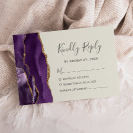 Moderne Lila Gold Agate Ivory Wedding RSVP Card