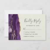Moderne Lila Gold Agate Ivory Wedding RSVP Card Karte (Vorderseite)
