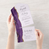 Moderne Lila Gold Agate Lavender Wedding All In One Einladung (Abreißen)