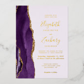 Moderne Lila Gold Agate Lavender Wedding Folieneinladung (Vorderseite)