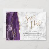 Moderne Lila Gold Agate Marble Save the Date Card Einladung (Vorderseite)