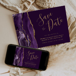Moderne Lila Gold Agate Plum Save the Date Card