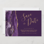 Moderne Lila Gold Agate Plum Save the Date Card (Vorderseite)