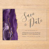 Moderne Lila Gold Agate Save the Date Card Acryleinladungen (Vorderseite)