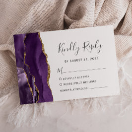 Moderne Lila Gold Agate Wedding RSVP Card