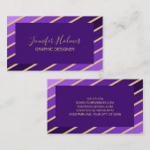 Moderne Lila Gold Diagonal Stripes Business Card Visitenkarte (Vorne/Hinten)