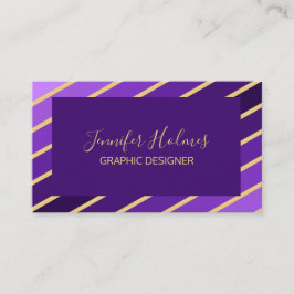 Moderne Lila Gold Diagonal Stripes Business Card Visitenkarte