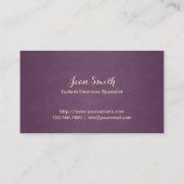 Moderne Lila & Gold Eyelash-Erweiterungen Visitenkarte (Rückseite)