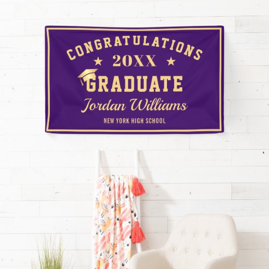 Moderne Lila Golden 2024 Graduation Party Banner (Insitu)