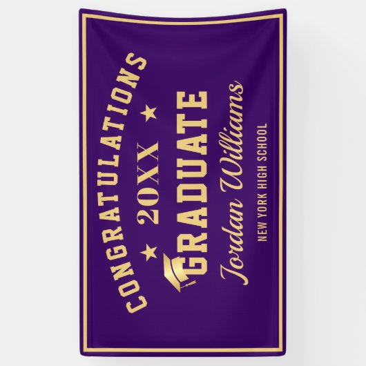 Moderne Lila Golden 2024 Graduation Party Banner (Vertikal)