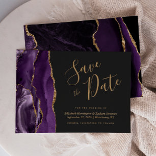Moderne lila-goldene Achat-Dunkel-Save-the-Date-Ka Save The Date