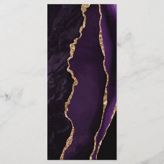 Moderne Lila Goldene Agate Blush Hochzeit Menükarte (Rückseite)