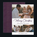 Moderne Lila Goldkalligraphie-FotoCollage Feiertagskarte<br><div class="desc">Individuell lila und goldene Foto-Urlaubskarte mit einer Foto-Collage vorne und einem lila und goldenen Muster hinten. Diese elegante Foto-Urlaubskarte lässt sich einfach mit Ihren Fotos und dem Familiennamen personalisieren. Weitere Farboptionen sind verfügbar.</div>