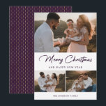 Moderne Lila Goldkalligraphie-FotoCollage Feiertagskarte<br><div class="desc">Individuell lila und goldene Foto-Urlaubskarte mit einer Foto-Collage vorne und einem lila und goldenen Muster hinten. Diese elegante Foto-Urlaubskarte lässt sich einfach mit Ihren Fotos und dem Familiennamen personalisieren. Weitere Farboptionen sind verfügbar.</div>