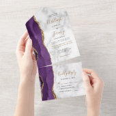 Moderne Lila Goldmarmorhochzeit All In One Einladung (Abreißen)