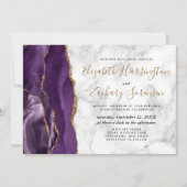 Moderne Lila Goldmarmorhochzeit Einladung (Vorderseite)