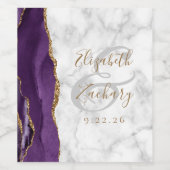 Moderne Lila Goldmarmorhochzeit Weinetikett (Einzelnes Label)