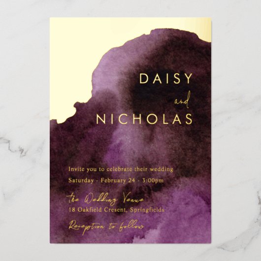 Moderne Lila Goldmedaille Folieneinladung (Vorderseite)