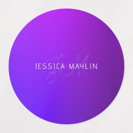 Moderne Lila Gradientenbezeichnung und Monogramm Etiketten (Design 1)