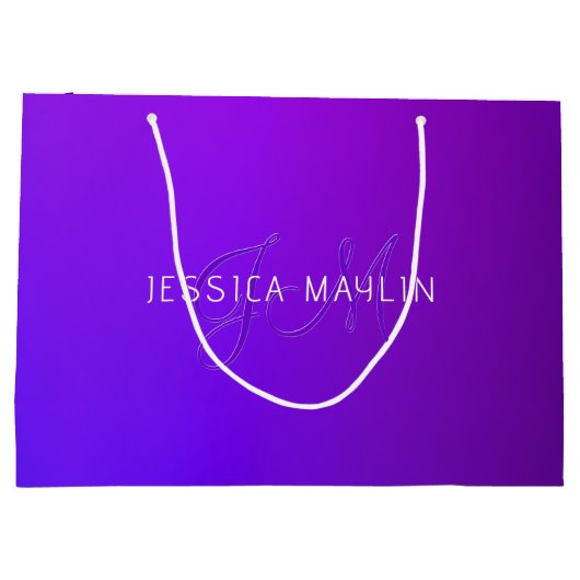 Moderne Lila Gradientenbezeichnung und Monogramm Große Geschenktüte (Rückseite)