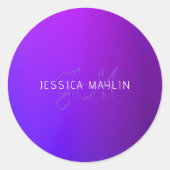 Moderne Lila Gradientenbezeichnung und Monogramm Runder Aufkleber (Vorderseite)