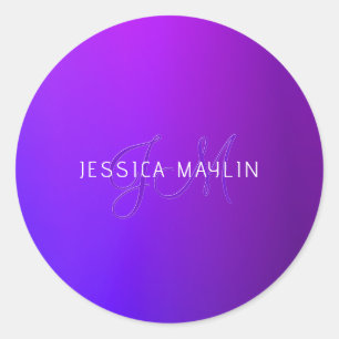 Moderne Lila Gradientenbezeichnung und Monogramm Runder Aufkleber