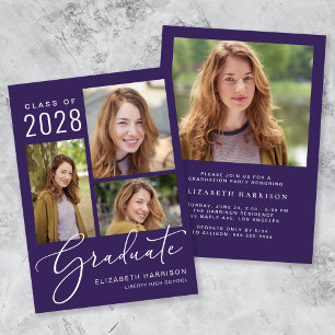 Moderne Lila Graduierungspartei für FotoCollage Einladung