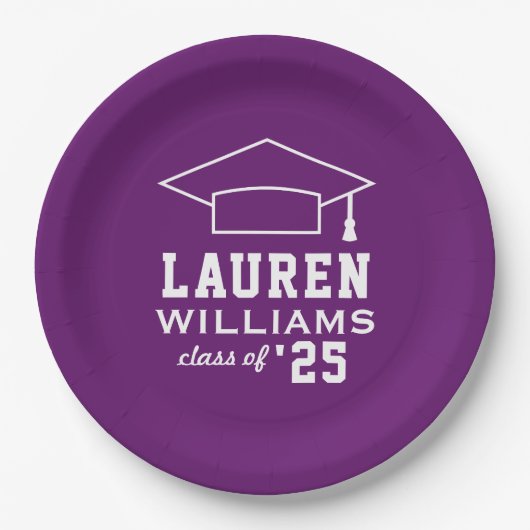 Moderne Lila Graduierungspartei Pappteller (Vorderseite)