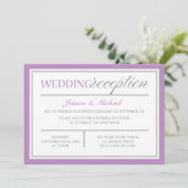 Moderne Lila-graue Hochzeitsempfehlung Einladung (Stehend Vorderseite)