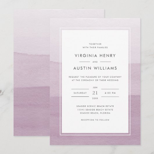 Moderne Lila Hochzeit Einladung (Vorne/Hinten)