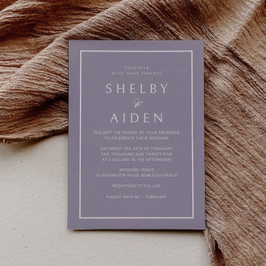 Moderne Lila Hochzeit Einladung