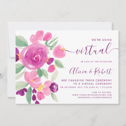 Moderne lila Hochzeit in Aquarellen Einladung (Vorderseite)