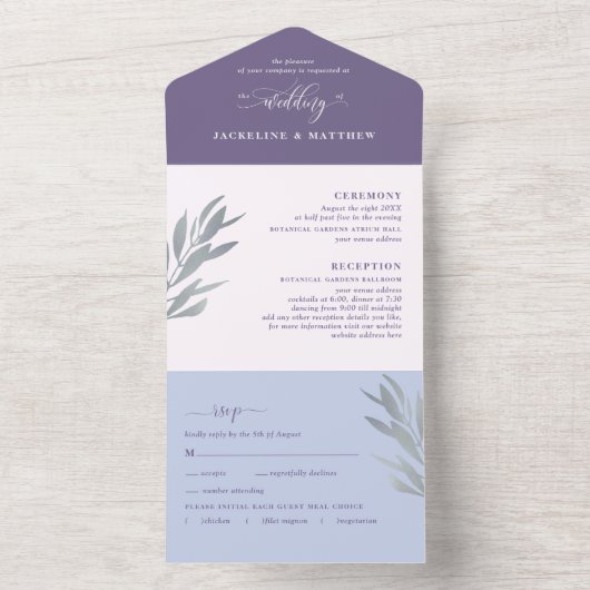 Moderne Lila Hochzeit mit Perforated UAWG All In One Einladung (Innen Boden)