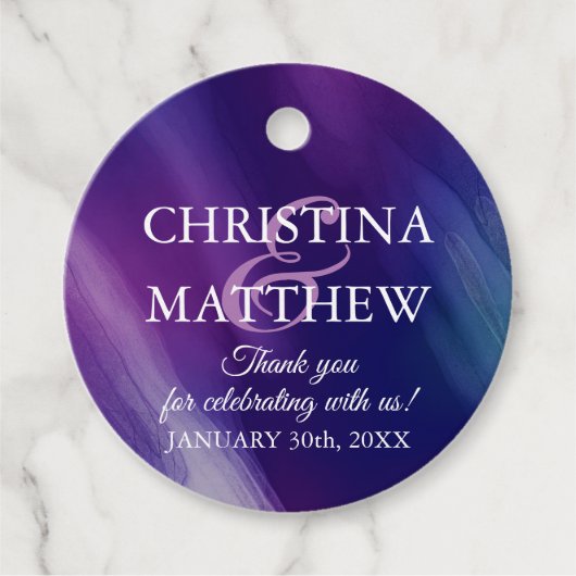 Moderne Lila Hochzeit mit Wasserfarbe Geschenkanhänger (Vorderseite)