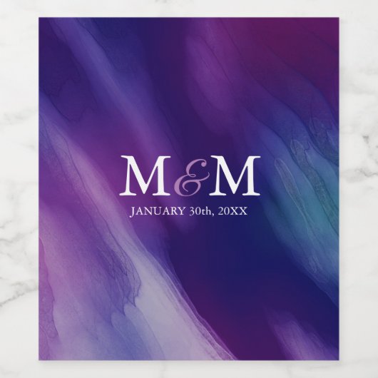 Moderne Lila Hochzeit mit Wasserfarbe Weinetikett (Einzelnes Label)