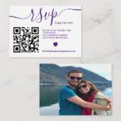 Moderne Lila Hochzeit rsvp Qr Code Foto Einschließ Begleitkarte (Vorne/Hinten)