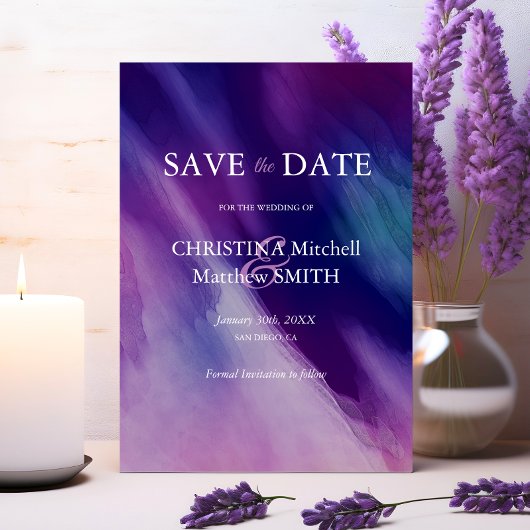 Moderne Lila Hochzeit Save The Date