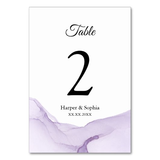 Moderne Lila Hochzeit Tischnummer (Vorderseite)