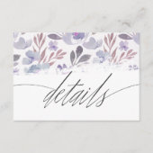 Moderne Lila Hochzeitsdetails der Wasserfarben Begleitkarte (Vorderseite)