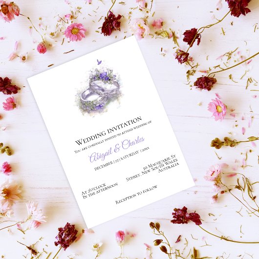 Moderne lila Hochzeitskarte Einladung